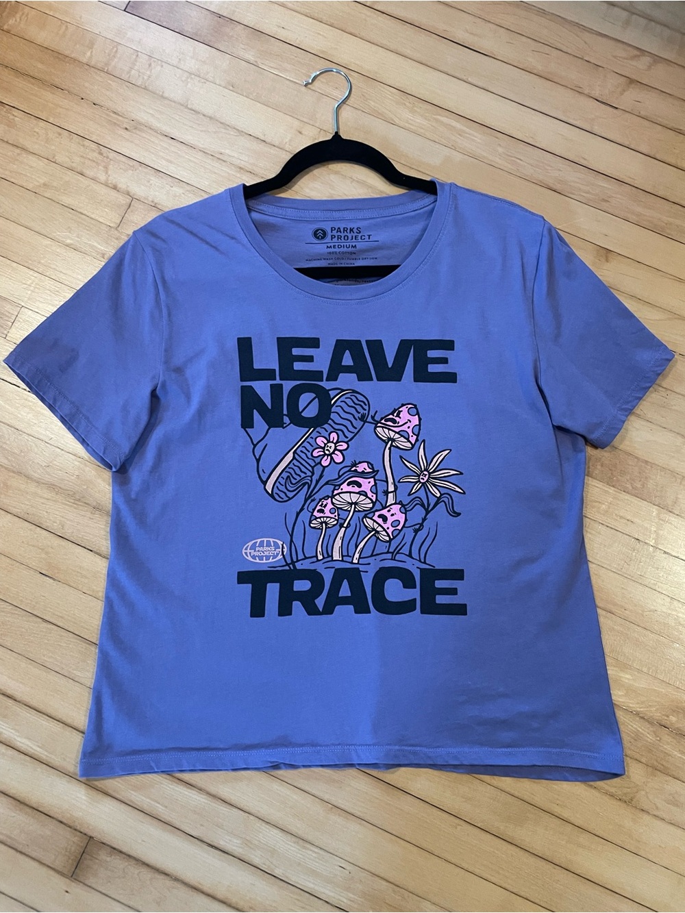 PARKS PROJECT Leave No Trace Mushroom Graphic Tee T Shirt Boxy Fit Purple